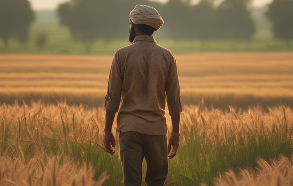 Joy of Harvest Indian Farmer Amidst Rustling Wheat Fields